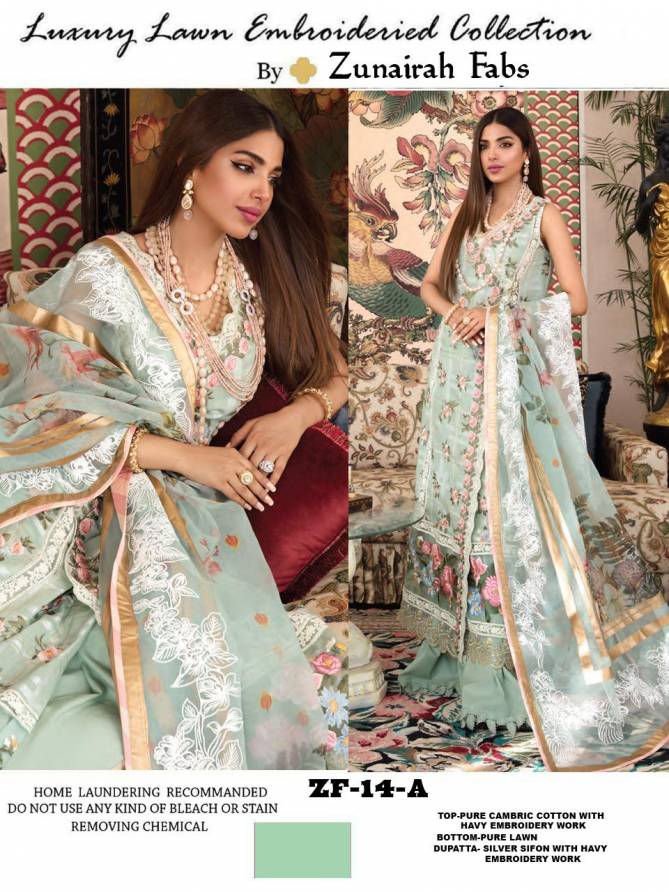 Zunairah Marzina 14 Lawn Cotton Fancy Casual Wear Embroidered Pakistani Dress Collection